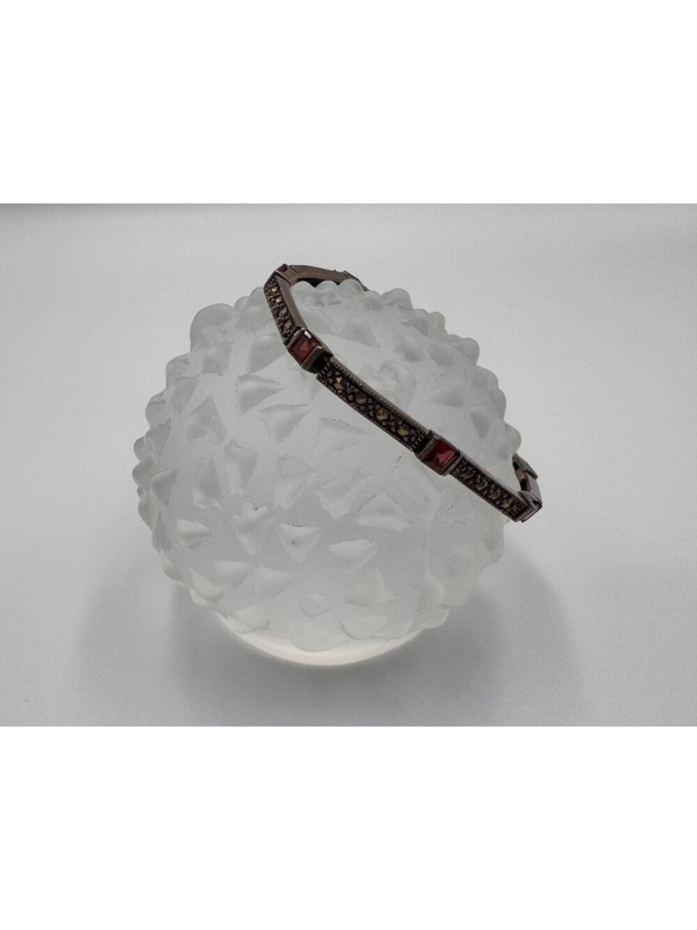 OBJ 925 Sterling Silver Garnet Marcasite Art Deco Revival Bracelet 6.5”